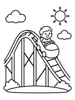 Free printable Happy Boy On Roller Coaster Hill coloring page
