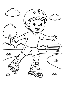Free printable Happy Boy Roller Skating In The Park coloring page
