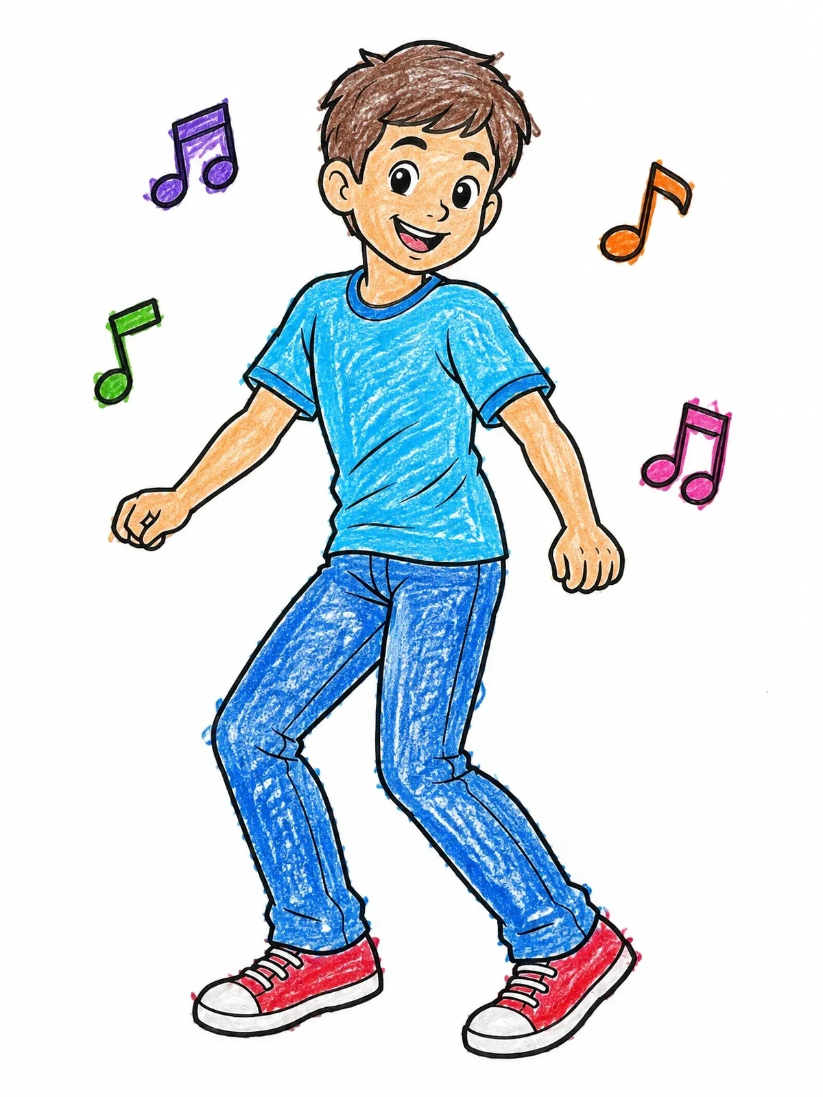 Colored example of the Happy Boy Doing The Twist Dance coloring page