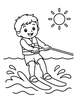Free printable Happy Boy Water Skiing Under The Sun coloring page