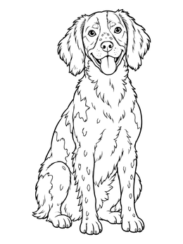 A happy dog on this cheerful brittany coloring page.