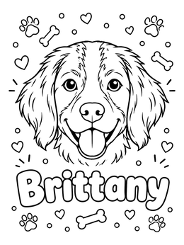 Free printable Happy Brittany Spaniel With Name coloring page