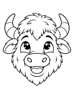 Free printable Happy Buffalo Face Looking Up coloring page