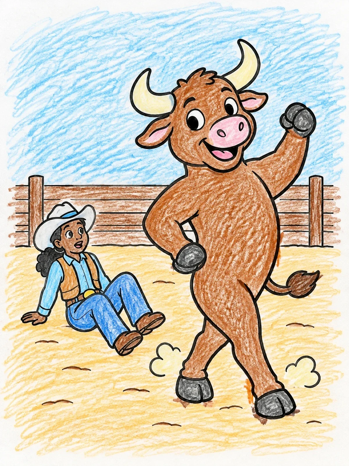 Colored example of the Happy Bull Dancing In The Arena coloring page