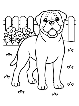 Free printable Happy Bullmastiff In The Backyard coloring page
