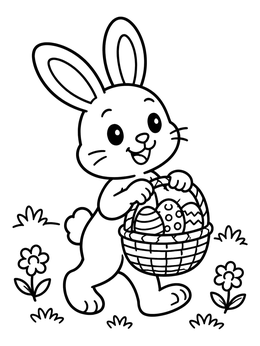 Free printable Happy Bunny Carrying Easter Basket coloring page