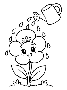 Free printable Happy Buttercup Under A Watering Can coloring page
