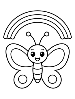 Free printable Happy Butterfly Under A Rainbow coloring page