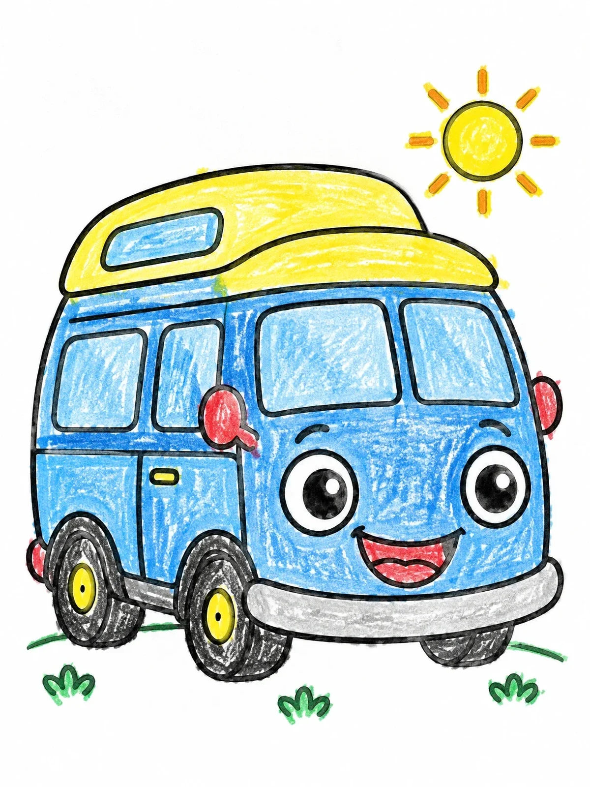 Colored example of the Happy Camper Van Under The Sun coloring page