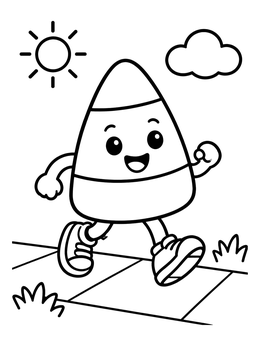 Free printable Happy Candy Corn Running Outside coloring page