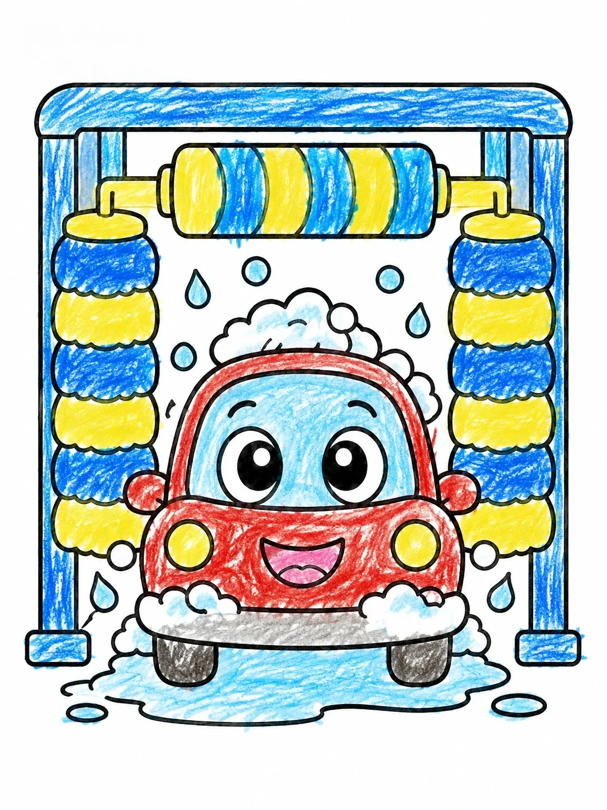 Colored example of the Happy Car In Automatic Car Wash coloring page