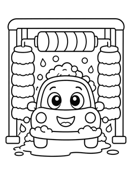 Free printable Happy Car In Automatic Car Wash coloring page