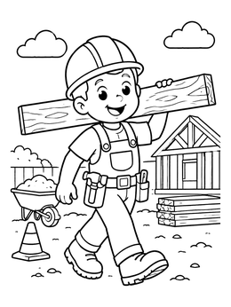 Free printable Happy Carpenter Carrying A Wooden Plank coloring page