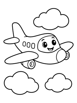 Free printable Happy Cartoon Airplane In Clouds coloring page