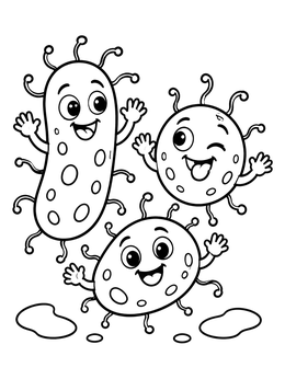 Free printable Happy Cartoon Bacteria Friends coloring page
