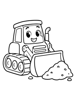 Free printable Happy Cartoon Bulldozer With Dirt Pile coloring page