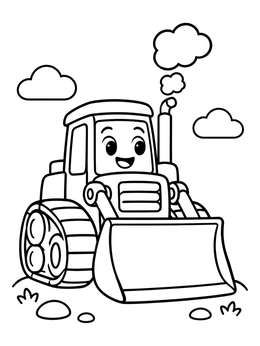 Free printable Happy Cartoon Bulldozer Puffs Smoke coloring page