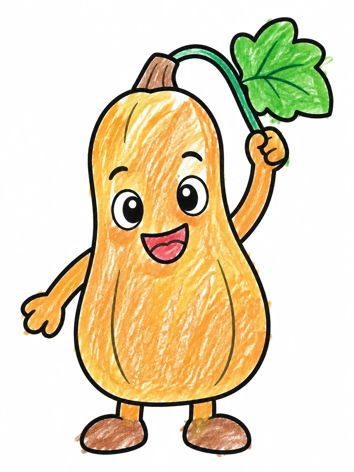 Colored example of the Happy Cartoon Butternut Squash coloring page