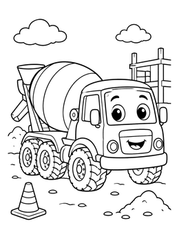 Free printable Happy Cartoon Cement Mixer coloring page