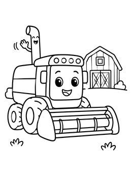 Free printable Happy Cartoon Combine Harvester coloring page