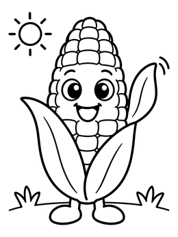 Free printable Happy Cartoon Corn On The Cob coloring page