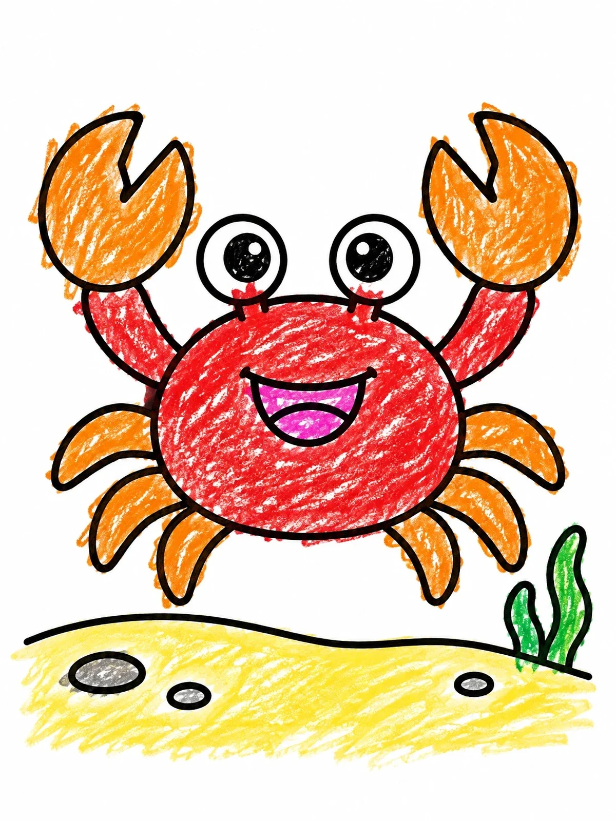 Colored example of the Happy Cartoon Crab Under The Sea coloring page