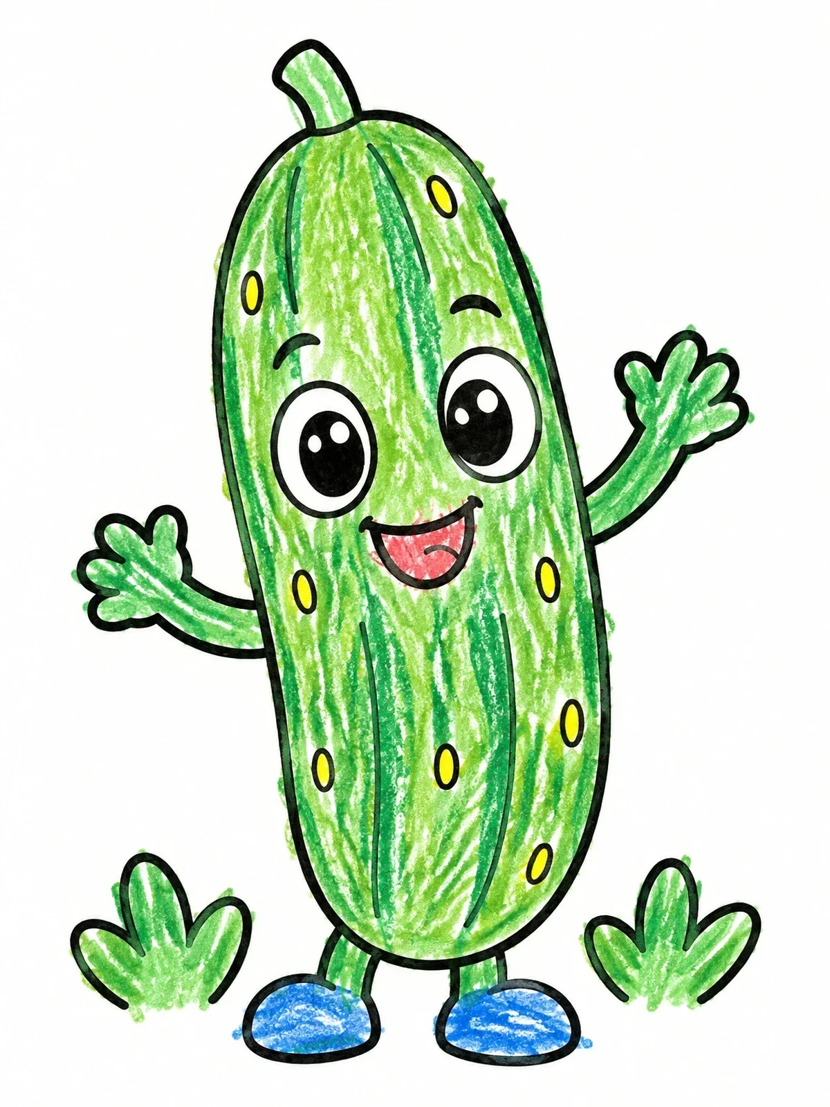 Colored example of the Happy Cartoon Cucumber Character coloring page