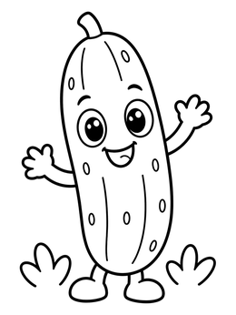 Free printable Happy Cartoon Cucumber Character coloring page