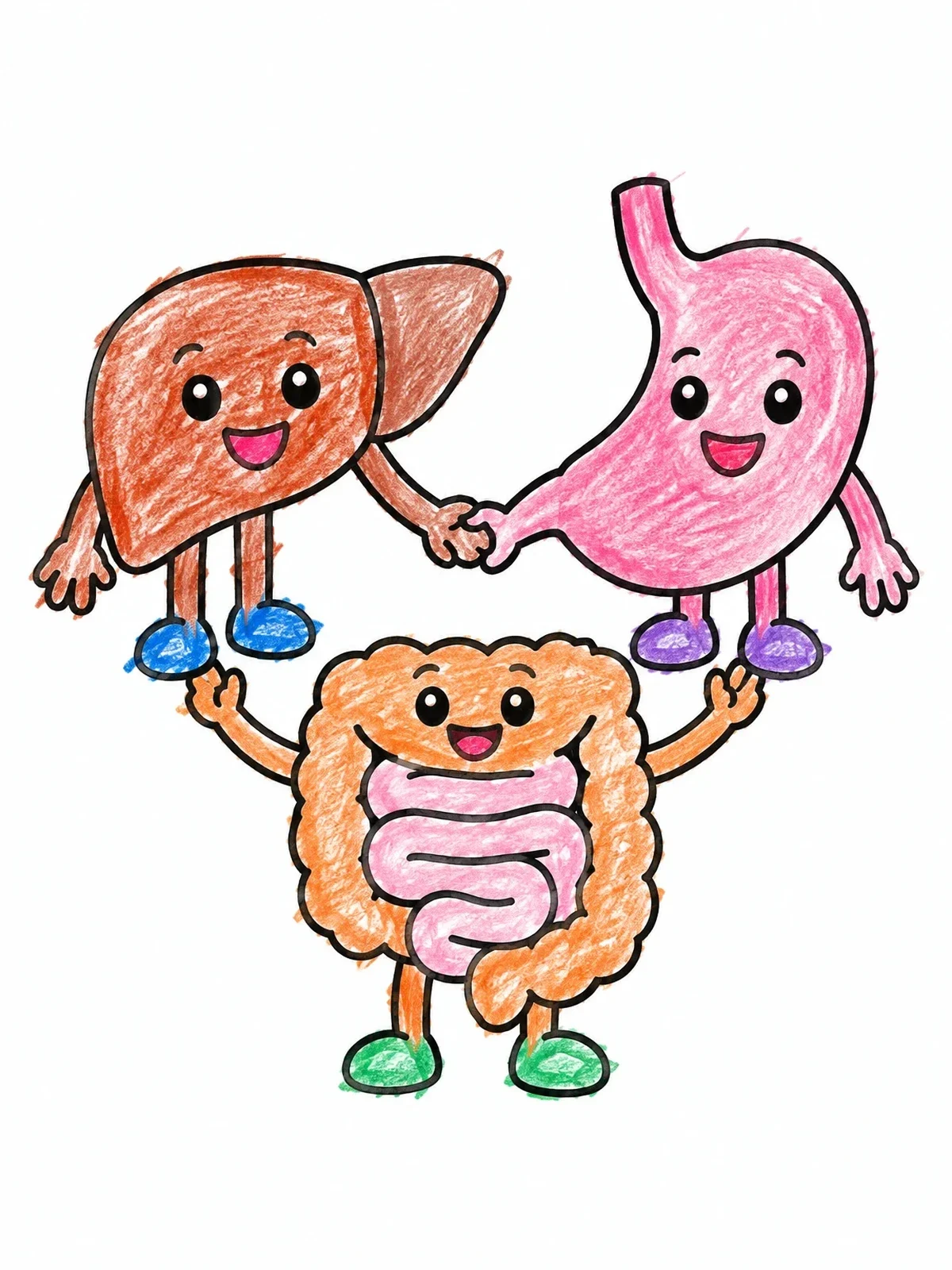 Colored example of the Happy Cartoon Digestive Organs coloring page