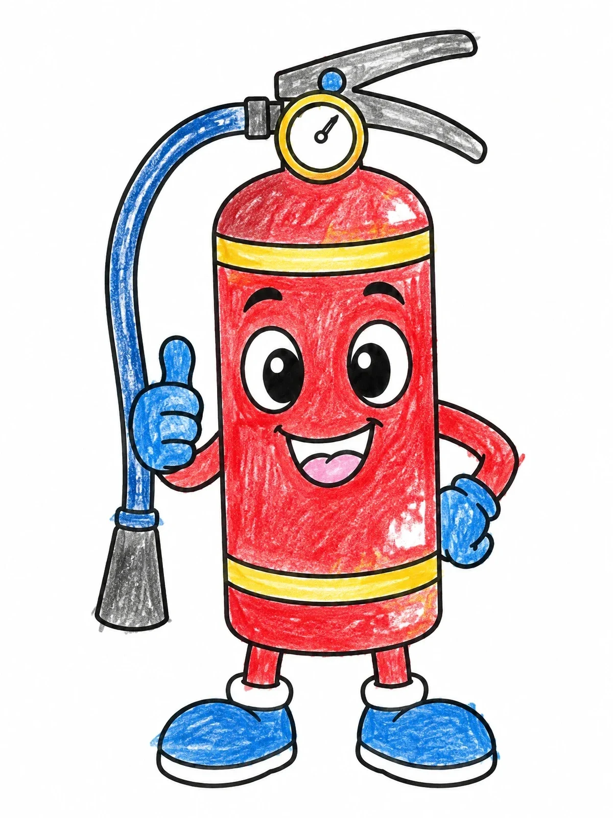 Colored example of the Happy Cartoon Fire Extinguisher Character coloring page