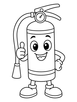 Free printable Happy Cartoon Fire Extinguisher Character coloring page