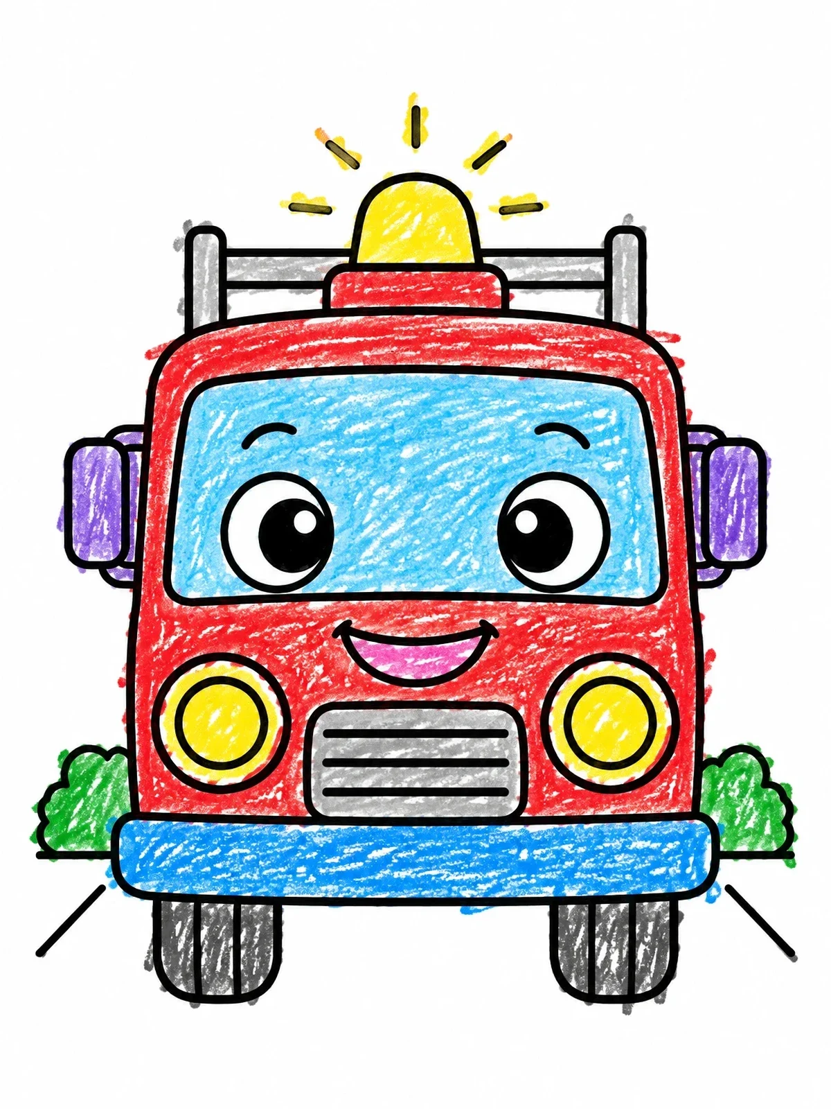 Colored example of the Happy Little Cartoon Fire Truck coloring page