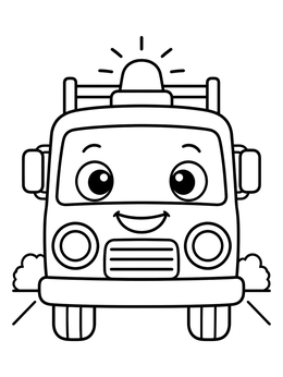 Free printable Happy Little Cartoon Fire Truck coloring page