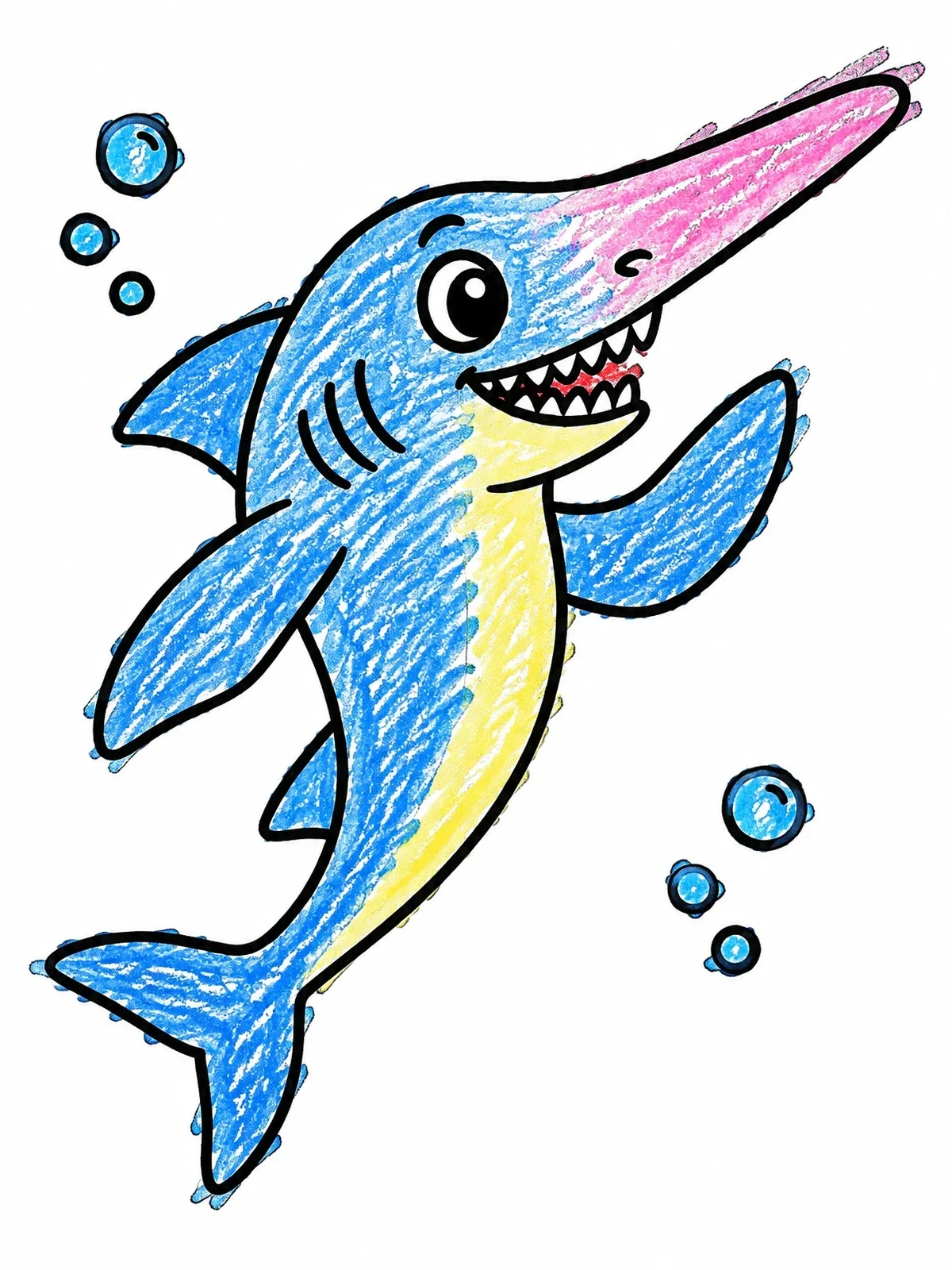 Colored example of the Happy Cartoon Goblin Shark coloring page