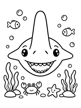 Free printable Happy Cartoon Goblin Shark coloring page
