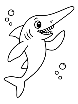 Free printable Happy Cartoon Goblin Shark coloring page