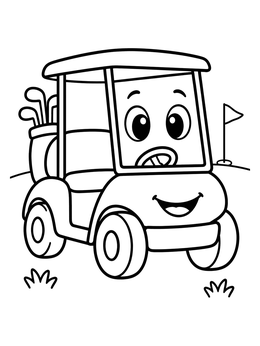 Free printable Happy Cartoon Golf Cart coloring page