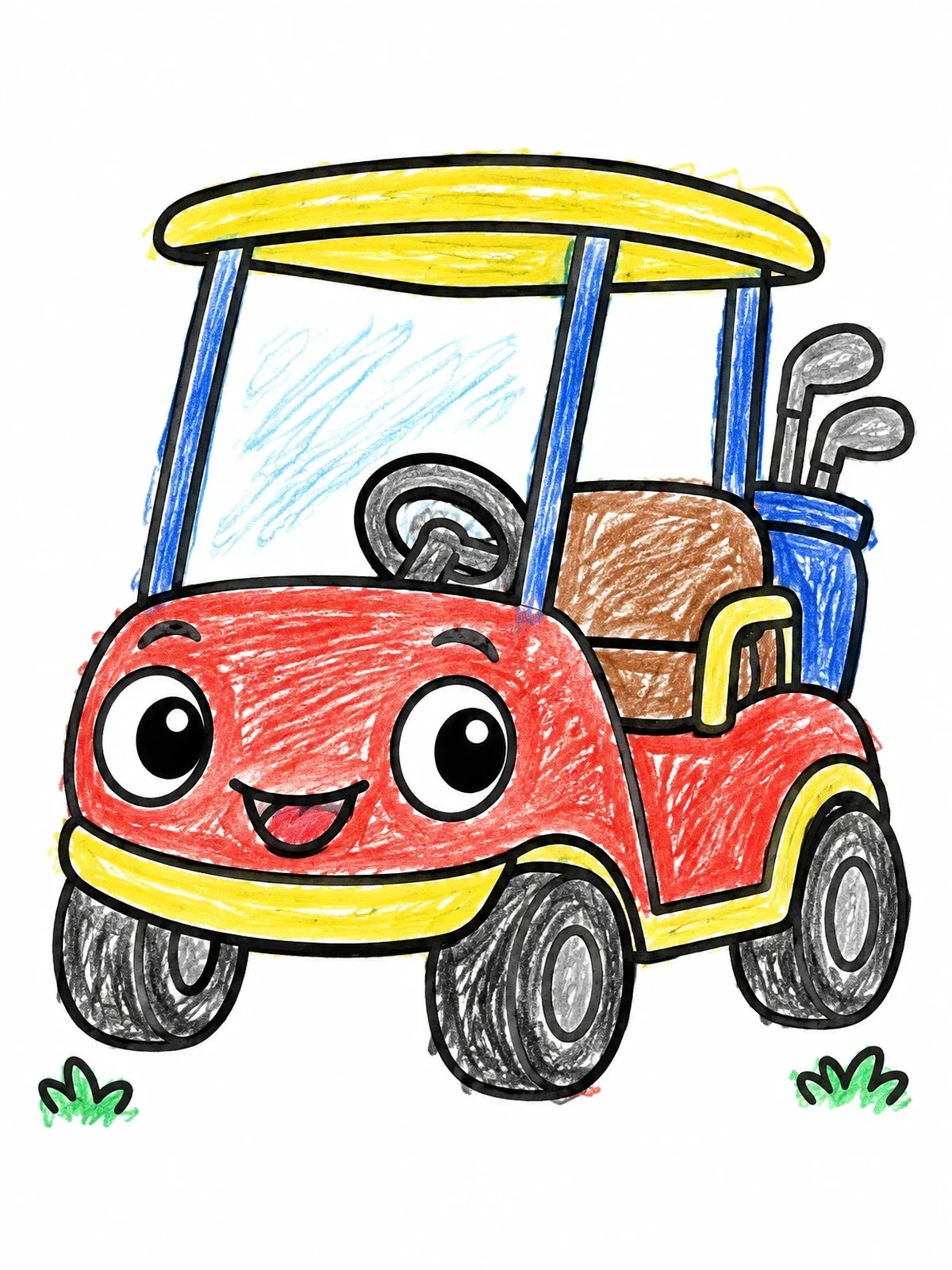 Colored example of the Happy Cartoon Golf Cart coloring page