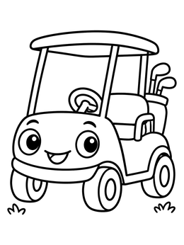 Free printable Happy Cartoon Golf Cart coloring page