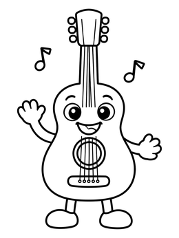 Free printable Happy Cartoon Guitar Character coloring page