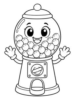 Free printable Happy Cartoon Gumball Machine coloring page