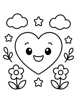 Happy Cartoon Heart With Flowers