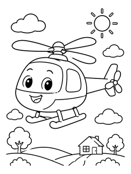 Free printable Happy Cartoon Helicopter In The Sky coloring page