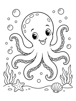 Free printable Happy Cartoon Kraken Underwater coloring page