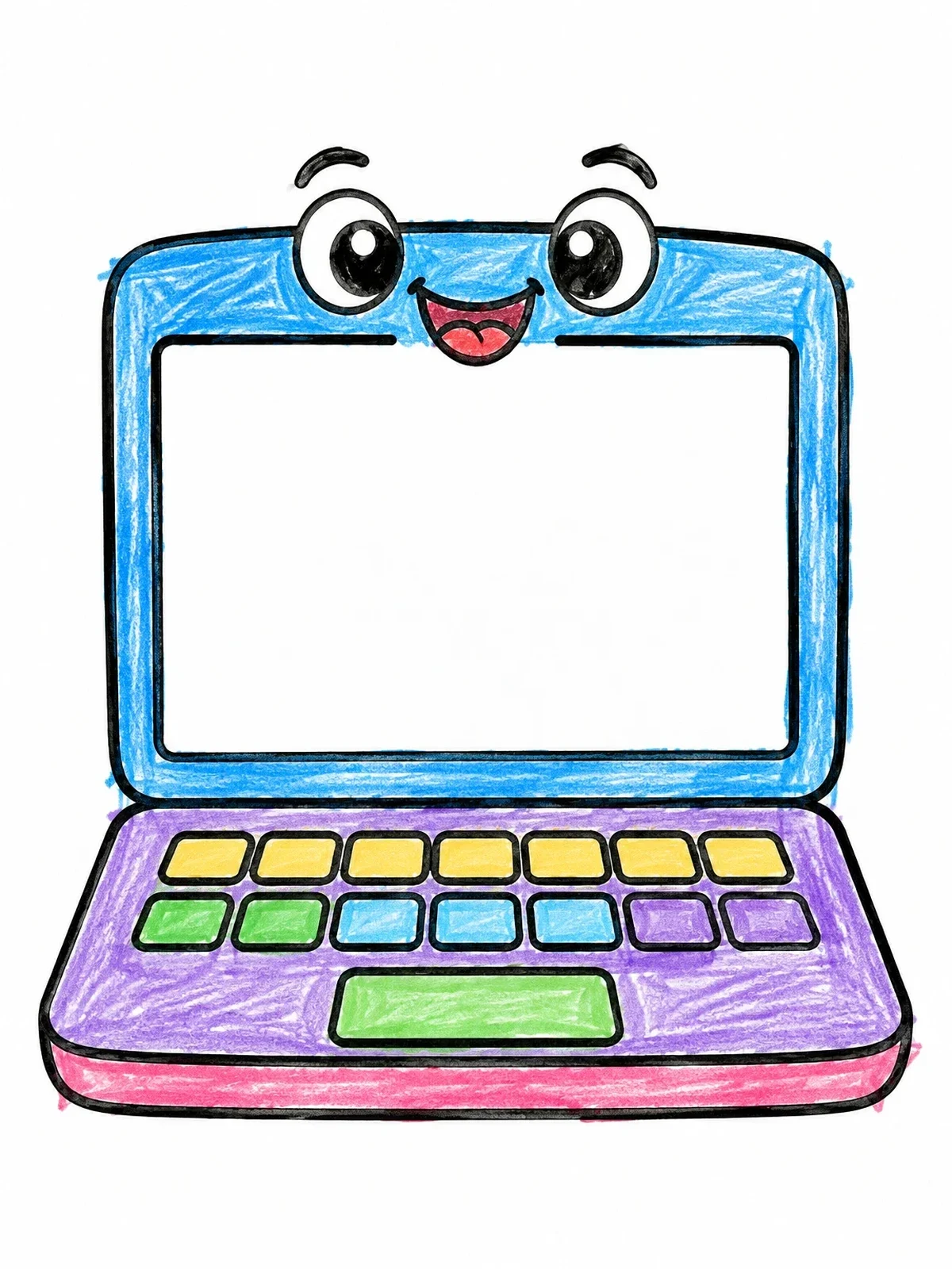 Colored example of the Happy Cartoon Laptop With Blank Screen coloring page