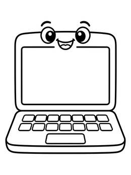 Free printable Happy Cartoon Laptop With Blank Screen coloring page