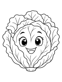 A cheerful cartoon character in this cute lettuce coloring page with leafy layers and big eyes.
