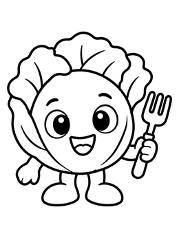 Free printable Happy Cartoon Lettuce With Fork coloring page