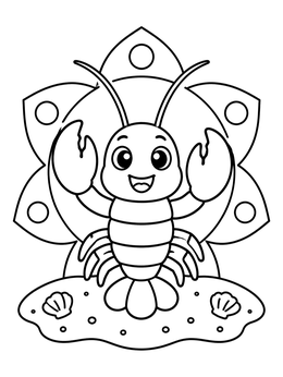 Free printable Happy Cartoon Lobster On Sand coloring page