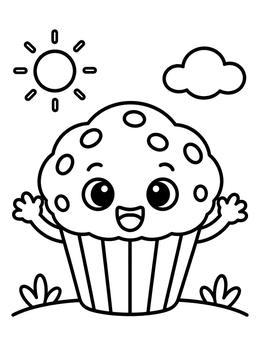 Free printable Happy Cartoon Muffin Outdoors coloring page